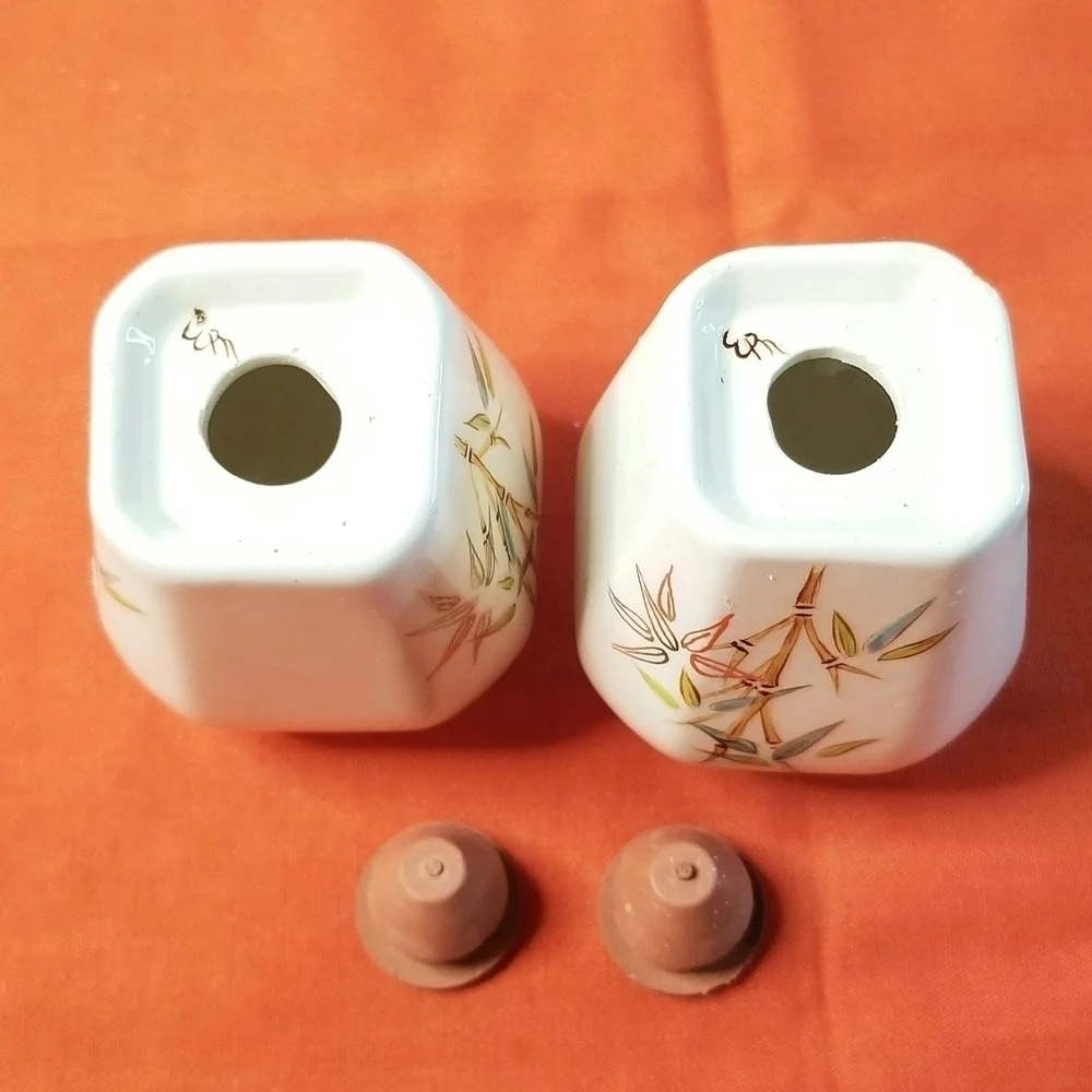 White Bamboo Design Salt and Pepper Shakers, Oriental Country Cottagecore Style